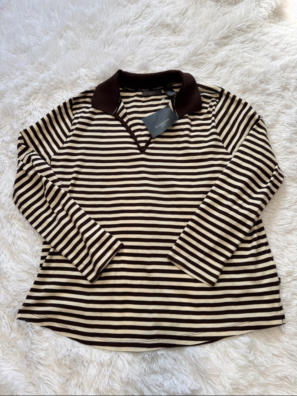 Liz Claiborne Women's Striped Long Sleeve Collared Top Size 2X NWT